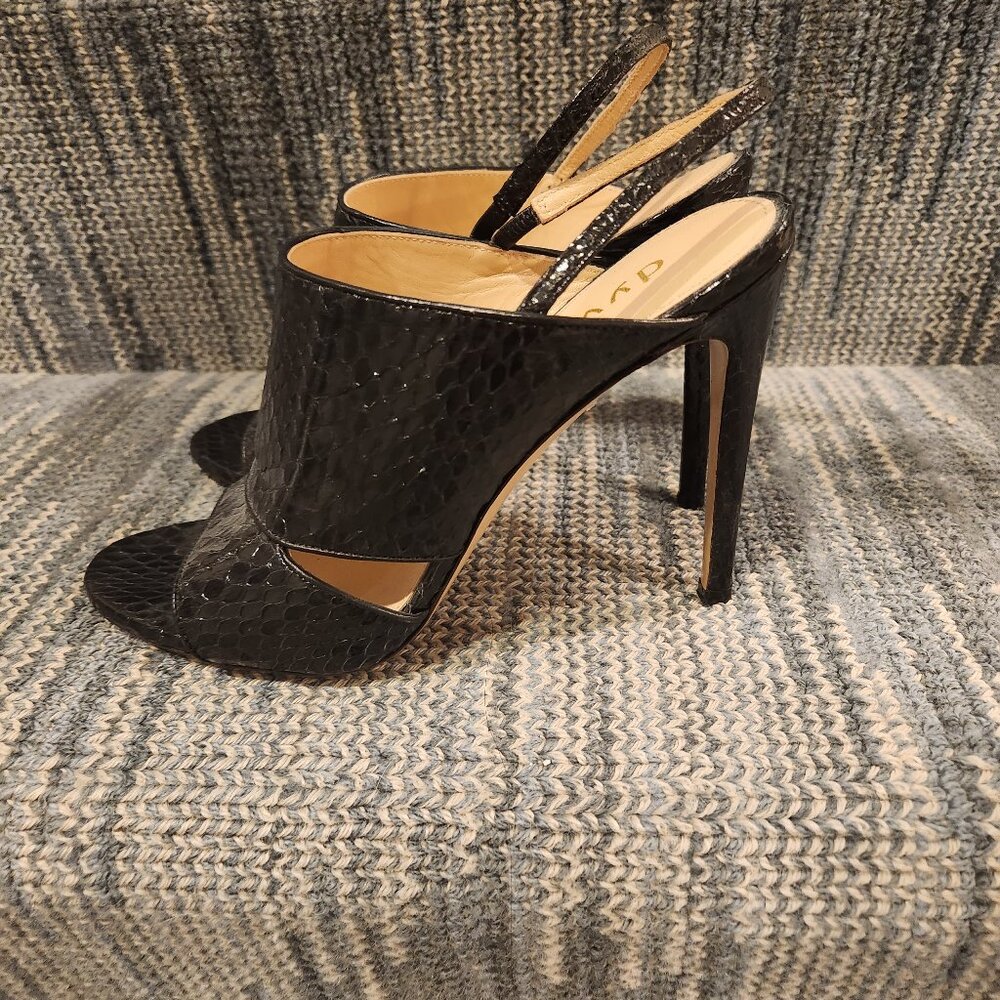 Made in Italy Dyva Black Snakeskin Slingback Heels